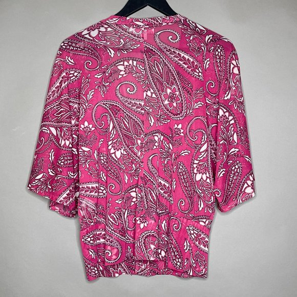 New York & Co‎ Plunging V-Neck Blouse Three Button Closure Sheer Red Size Large - Picture 9 of 10